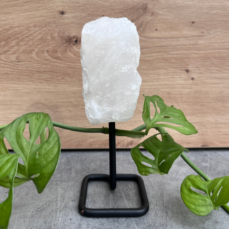 Bergkristal ruw brok op standaard. Werkt zuiverend en reinigend.