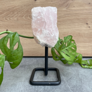 Rozenkwarts ruw brok op standaard. De steen van de liefde.